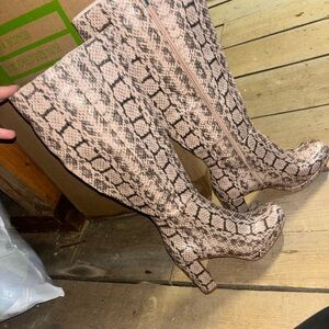 Snake Print Knee-High Boots